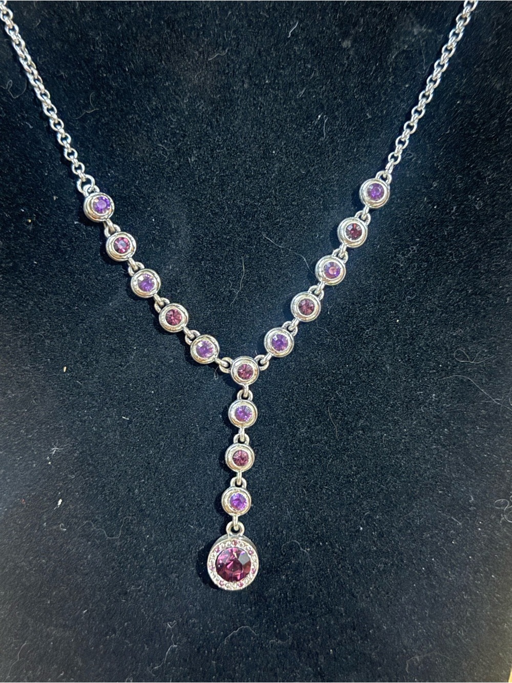 Sterling Silver, garnet and amethyst Y-Style Necklace